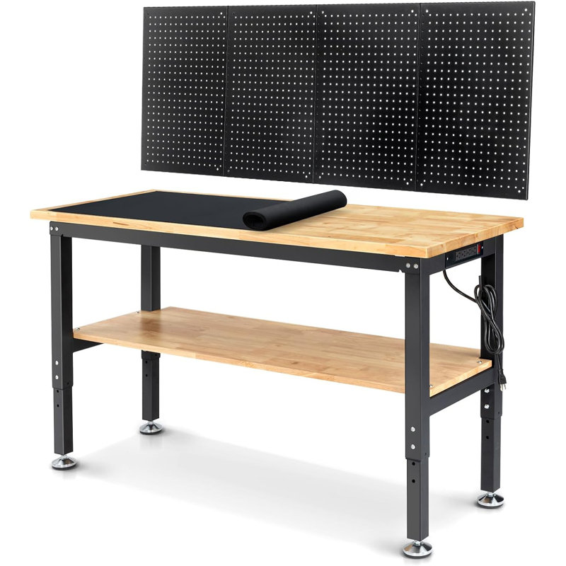 Établi à hauteur réglable en bois massif, H 39,40 po x l 60 po x P 22 po