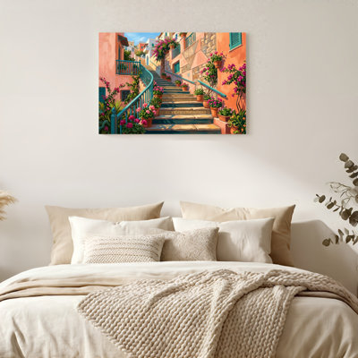 Art mural en toile Gallery Wrap pour le salon, la chambre à coucher, le bureau ou le vestibule - décoration murale décorative avec jardin d'escalier