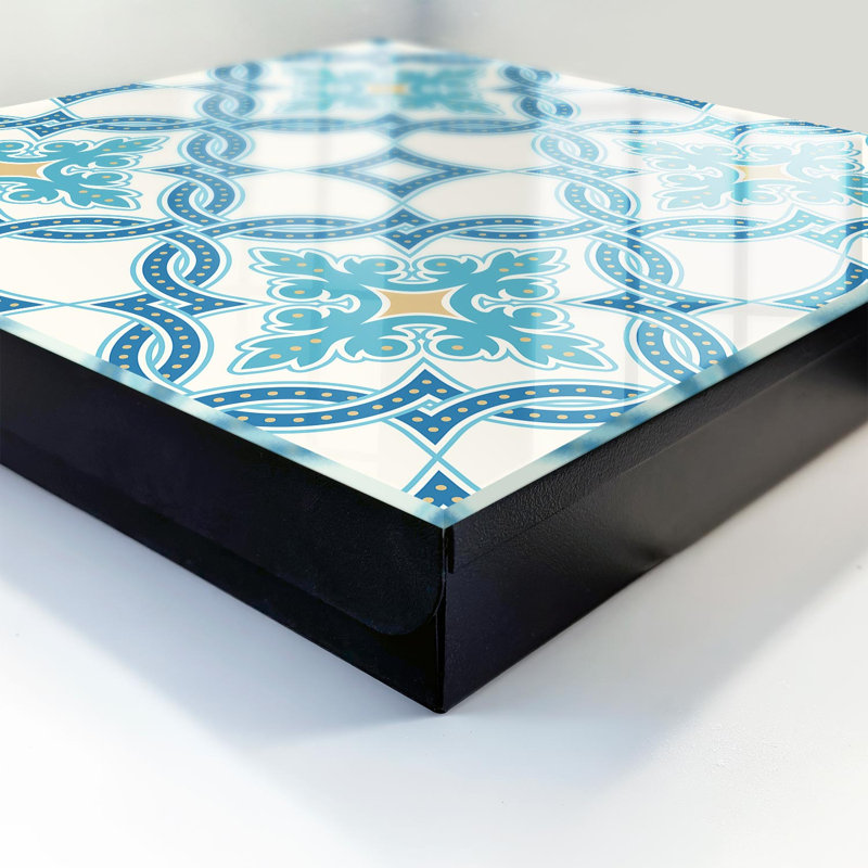 Key cabinet for home, Opens to the right, 30x30x5, White, Geometric patterns in shades of turquoise, 