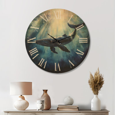 Très grande horloge murale en bois côtier - passage de baleines profondes