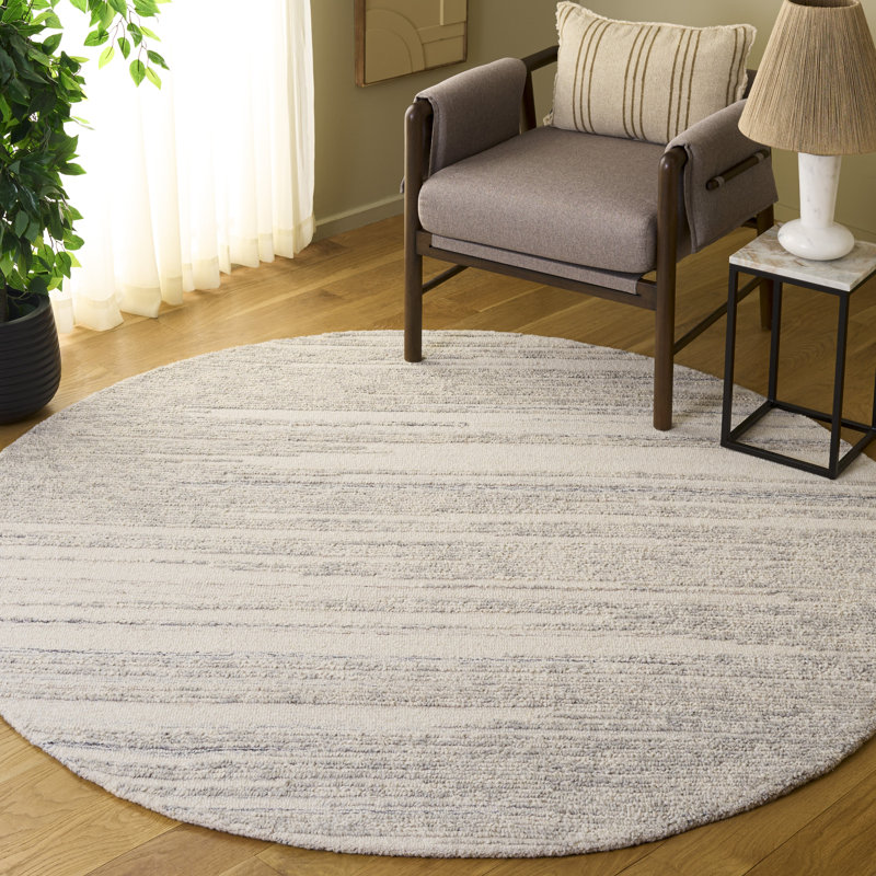 Abstract Hand Tufted Wool, Cotton Striped Indoor Rug, Round 6'