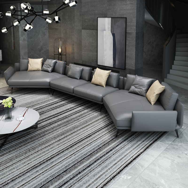 Canapé modulaire Lidio, Cuir véritable gris fumé, H 33 po x l 159,5 po x P 53,5 po