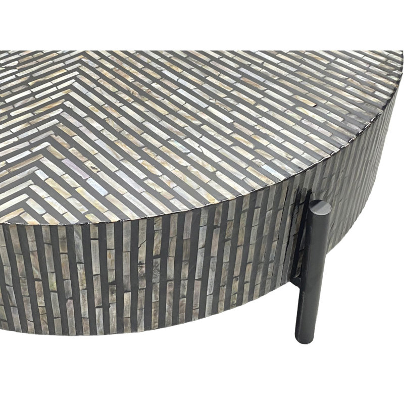 Table basse ronde en nacre Maly, Noir / plateau blanc / base noire