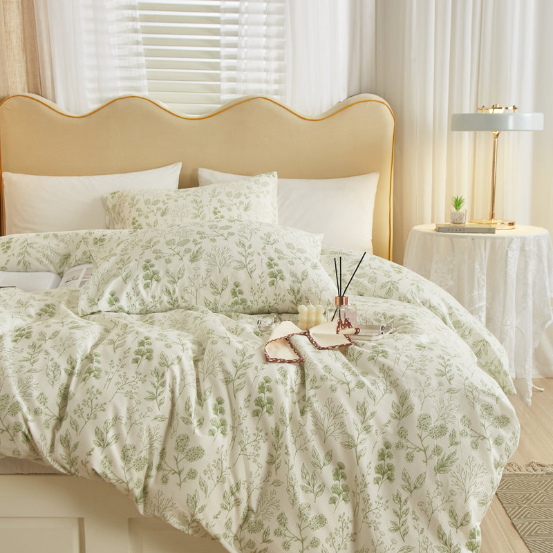 Microfiber Comforter Set, Twin XL Comforter + 2 Standard Shams, Light Green Floral