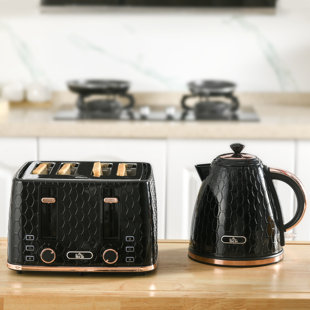 Sleek Modern Black & Copper 1.8L Electric Kettle & 2 Slice Toaster  Breakfast Set