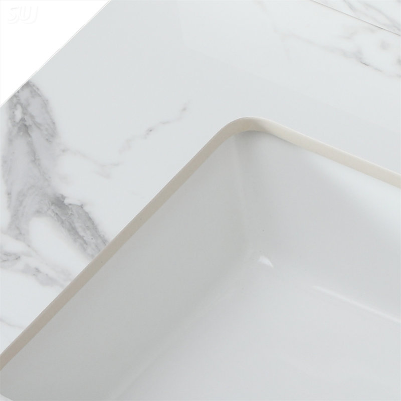 Dosseret de salle de bain luxueux en pierre d'ingénierie - imperméable, résistant aux taches, facile à installer, meuble-lavabo moderne 31 po x 22 po