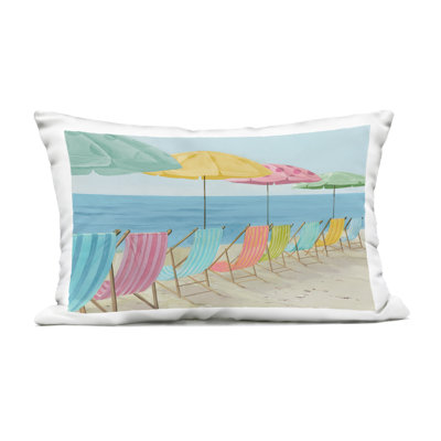Umbrellas & Chairs in Alternating Colors Outdoor Printed Pillow, design by Lorenzo Collective