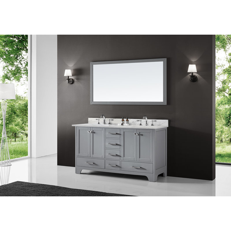 Meuble-lavabo 60 po Clen, Blanc / veine grise, Gris