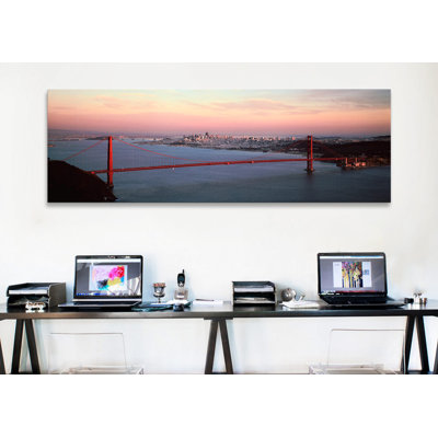 Pont de suspension panoramique à travers une baie, pont golden gate, san francisco bay, san francisco, californie, reproduction de photo sur toile tendue