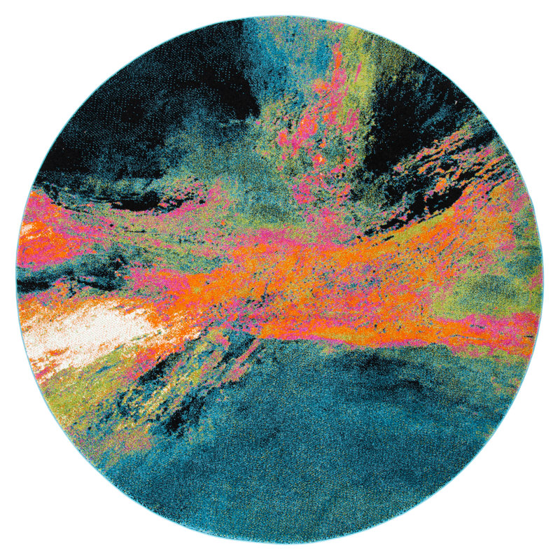 Rizzuto Abstract Blue/Orange Area Rug, Round 6'7"