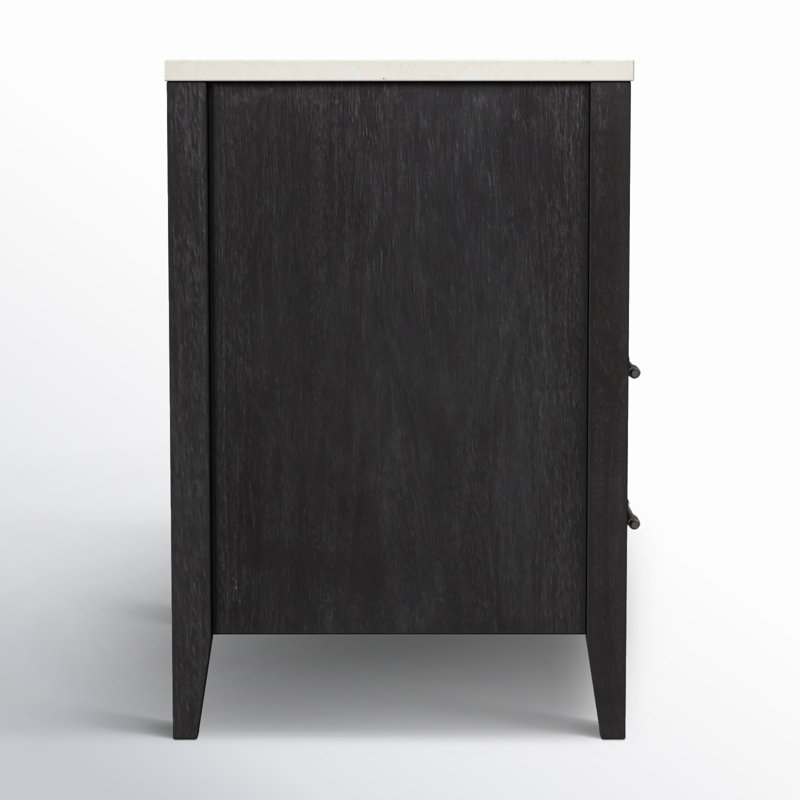 Mayfair 2 Drawer Wood and Marble Nightstand, Washed Black/Ivory