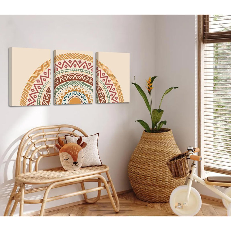 Set Of 3 Boho Sun Art Print Mid Century Decor,Boho Sun Wall Art Framed Canvas Wall Art Neutral Geometric Sun Minimalist Art,Boho Wall Art For Living Room Bedroom12x16inch