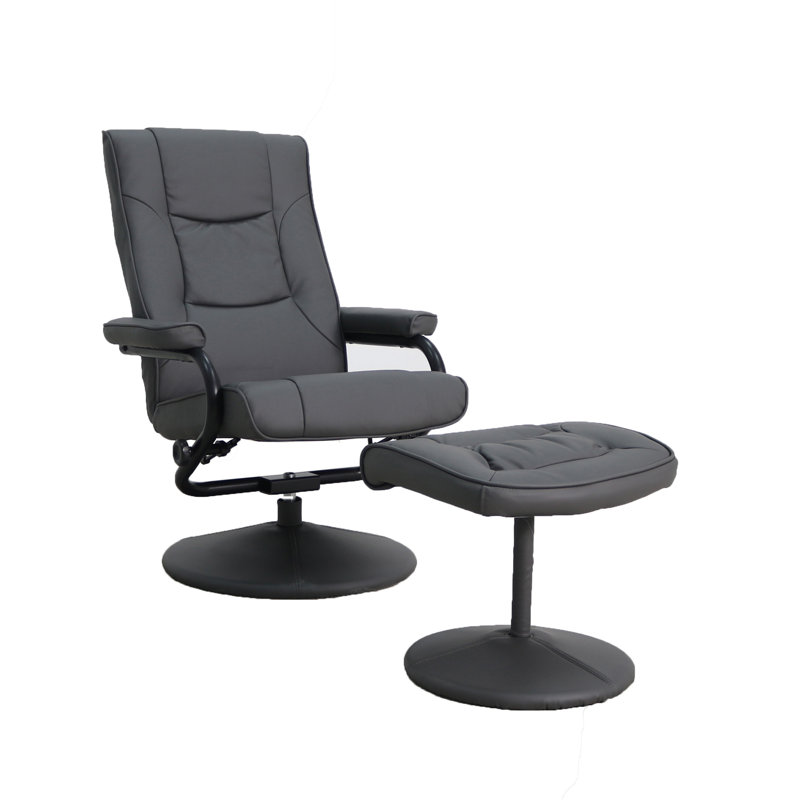Casey-Jane Contemporary Multi-Position Padded Recliner with Ottoman, Gray Leather Black