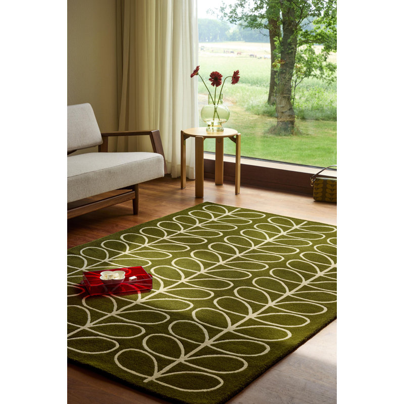 Hand Tufted Wool Abstract Area Rug in Olive, Rectangle 5'3" x 7'6"