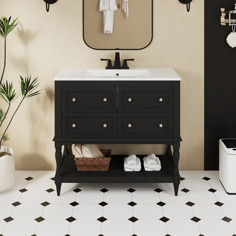 Ensemble de meuble-lavabo autoportant 36 po avec comptoir en céramique 36 po, Noir