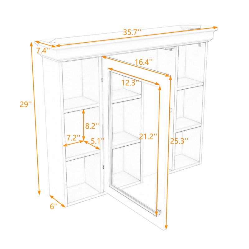 Xyliah Wall-Mounted Medicine Cabinet with Mirror and Storage Shelves for Bathroom, Beige