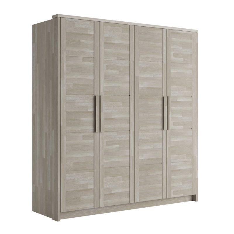 Fino 4 Door Solid Wood Wardrobe, Light Grey