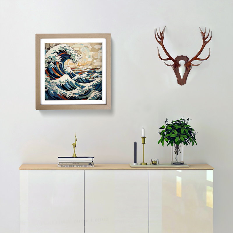 Japanese Wave Cubism - Framed Print, Oak