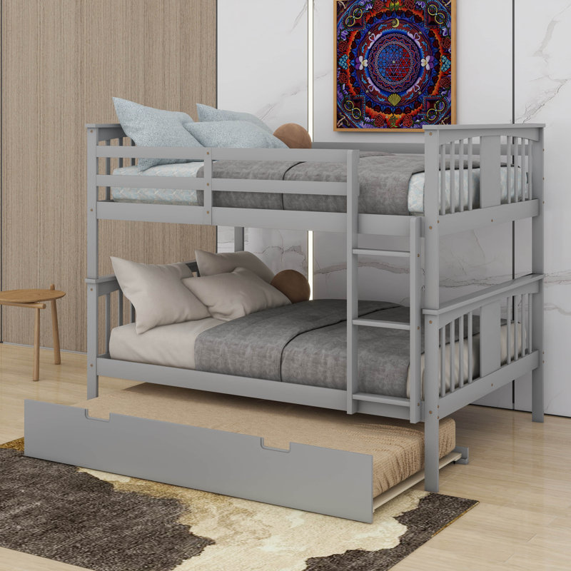 Lit double superposé au dessus d'un lit double avec lit gigogne, Gris