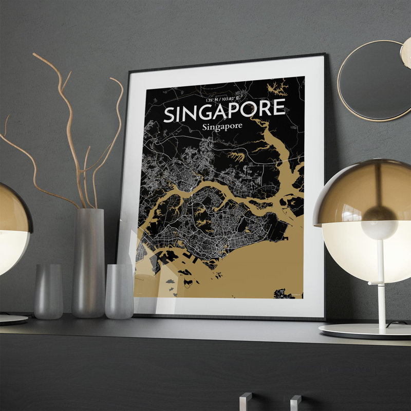 Singapore City Map in Luxe 1 Piece Wall Art, 24cm H x 18cm W x 0.05cm D