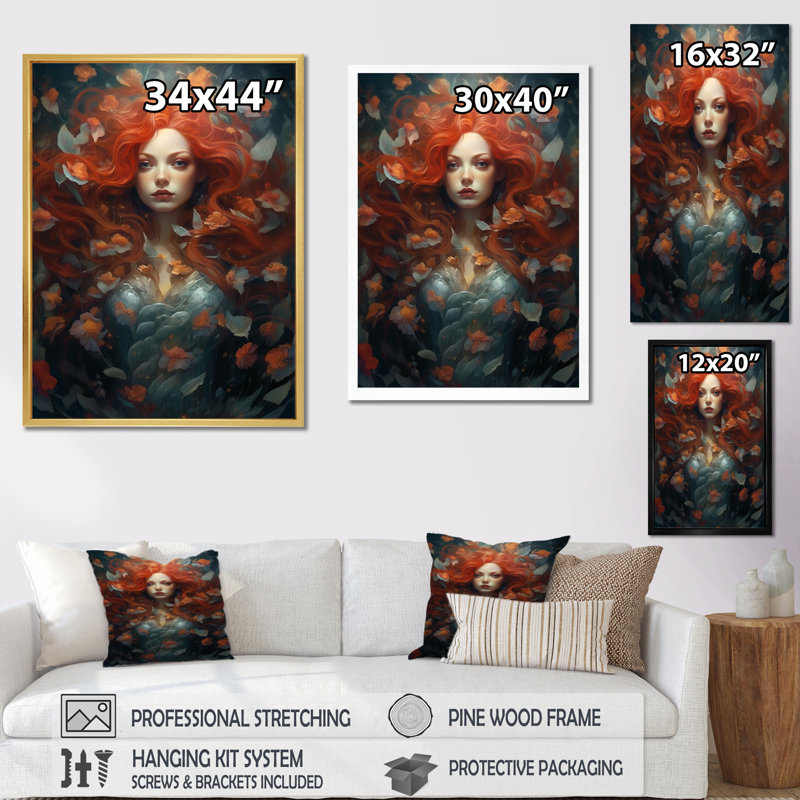 Art psychédélique «Enchantress Portrait I», H 32 po x l 16 po x P 1 po, Cadre photo doré simple