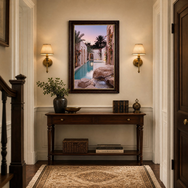 «Turquoise Pool and Arched Walls at Sunset», art mural sur toile, H 18 po x l 12 po
