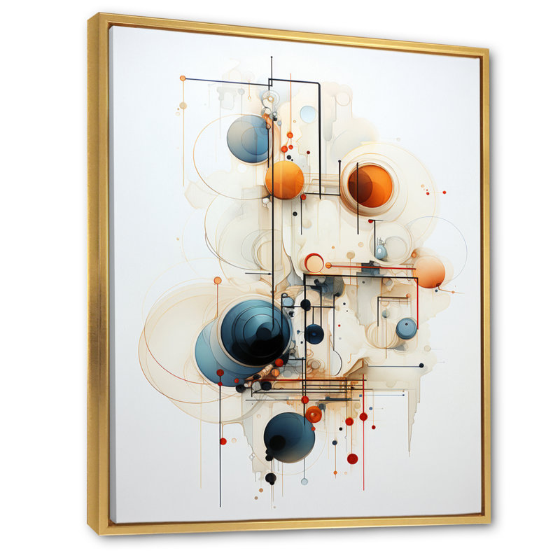 Bleu sarcelle, dessin au trait, symbolisme - impression, H 20 po x l 12 po x P 1 po, Cadre flottant doré