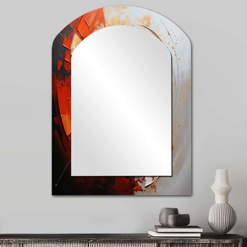 Energetic Spiralscape I - grand miroir asymétrique spirales abstraites, décor de miroir mural unique arche moderne, impression d'art en métal