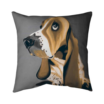 Gold basset hound dog - 26"x26" Throw pillow cover - Poly twill - Print on demand
