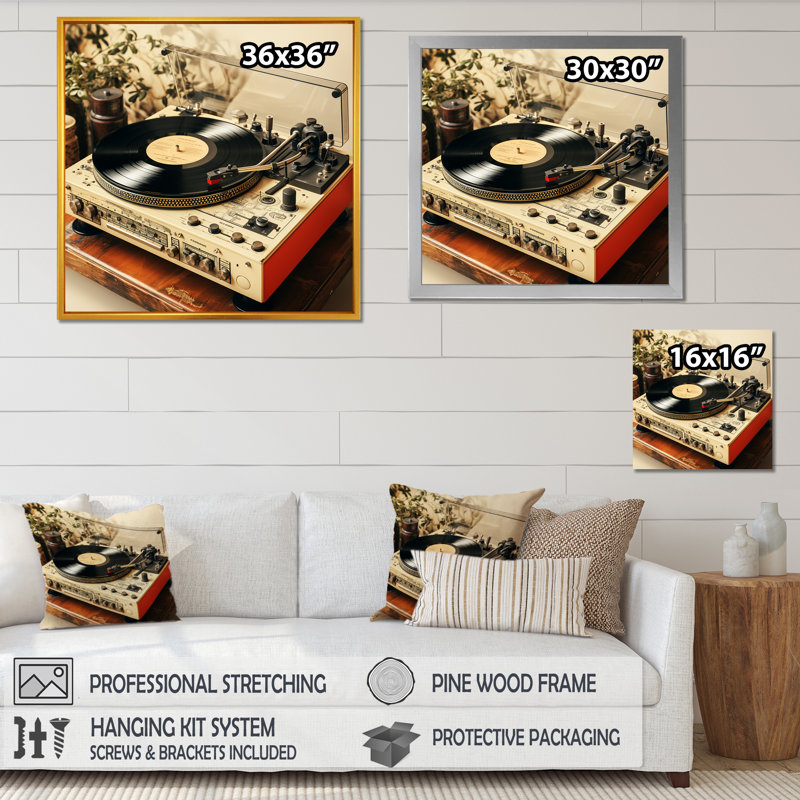Art mural rétro vinyle vinyle Melody III - Platines, Or, H 16 po x l 16 po