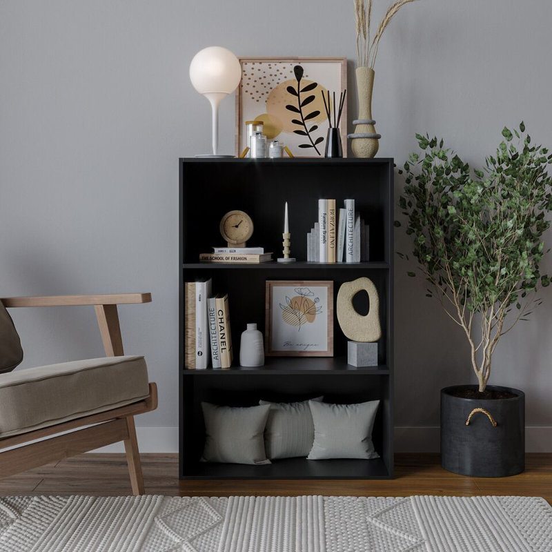 Tahura 90cm H x 60cm W Solid Wood Ladder Bookcase, Black
