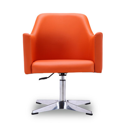 Pelo Modern Vegan Leather Upholstered Metal Swivel Armchair in Orange