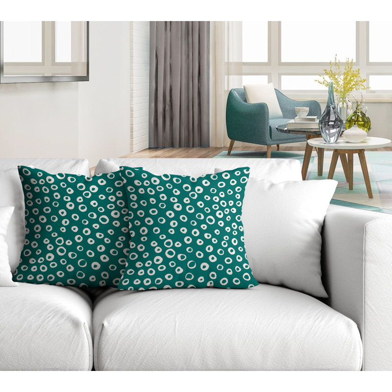 Oreiller carré intérieur / extérieur à pois Tanta, L 17 po x H 17 po, Émeraude