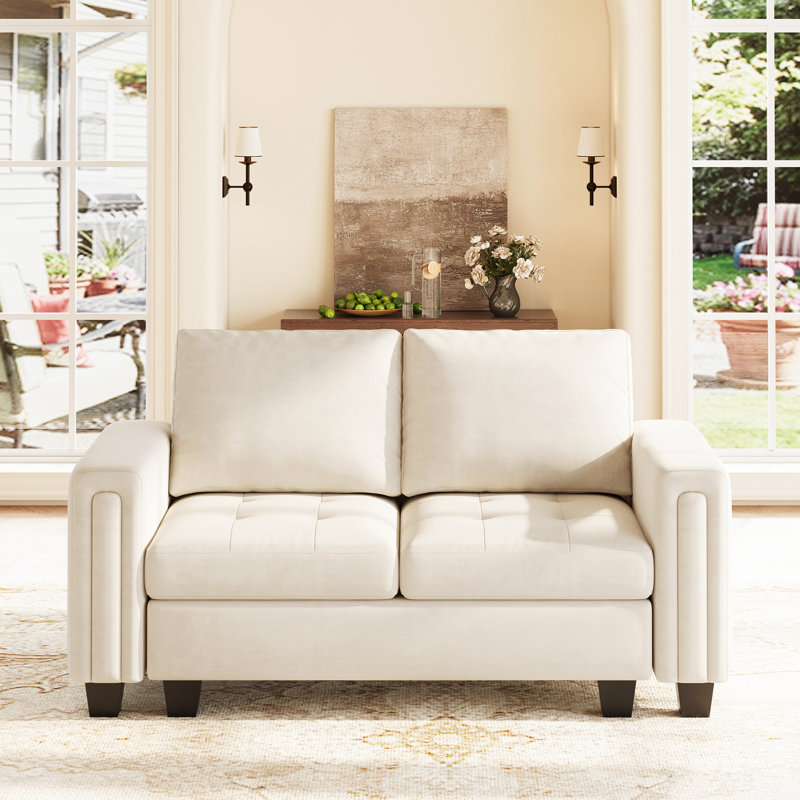 Shavera 59.8'' Wide Velvet Small Sofa Love-seat Couch Apartment Sofa Hallway Sofa, Beige