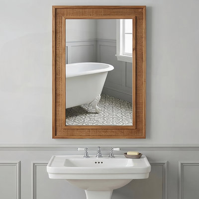 Rattan Rectangle Wood Frame Decorative Mirror,For Farmhouse,Bathroom,Home Decor,Entryway