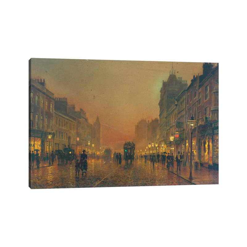 Briggate, Leeds, 1891 by John Atkinson Grimshaw - Wrapped Canvas Print, 20.32 cm H x 30.48 cm W