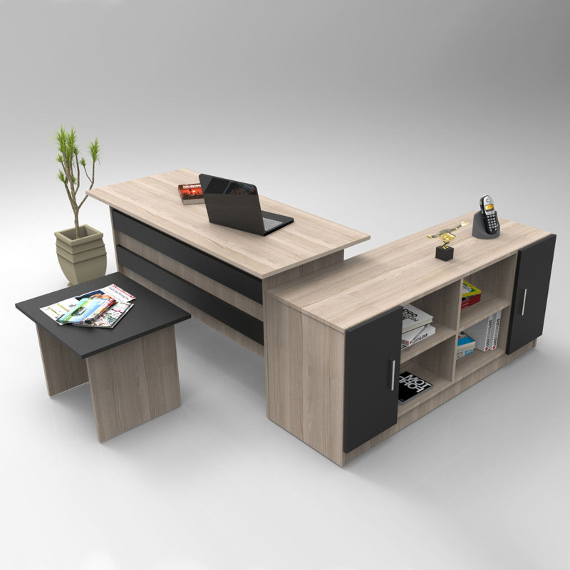 Modern Office Furniture Set (3 Pieces), Oak & Black, Desk: 55.1 x 29.0 x 23.6 in, Coffee Table: 23.6 x 18.1 x 18.1 in, Console: 55.0 x 24.3 x 18.2 in | 100% Melamine Coated Particle Board, Elegant & Functional Design