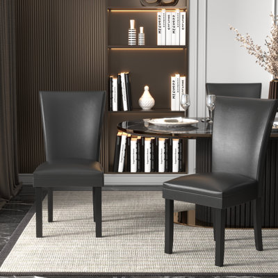 Faux Leather Upholstered Parsons Dining Chairs Black