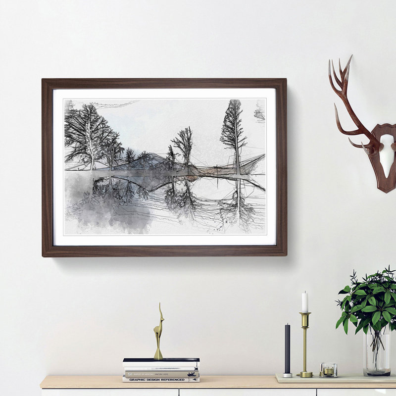 Mount Fuji in Fujinomiya Japan in Abstract - Picture Frame Graphic Art Print, 48cm H x 65cm W x 2cm D, Walnut Framed
