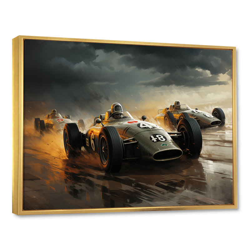 Jaune et noir, Grand Prix, voiture de course III, art mural, Cadre flottant doré, H 30 po x l 40 po x P 1,5 po