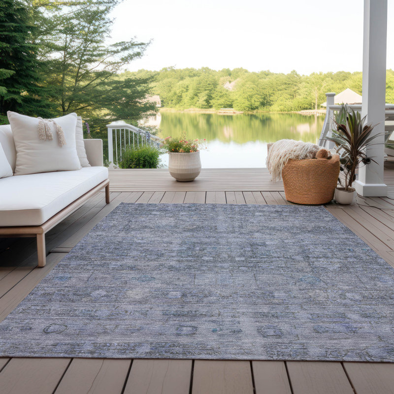 Machine Washable Indoor/Outdoor Xhevrie Blue Rug, Rectangle 5' x 7'6"