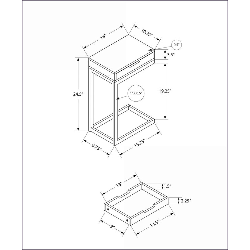 Stratifié blanc peu encombrant Table basse en métal en C pour salon / chambre à coucher avec tiroir de rangement
