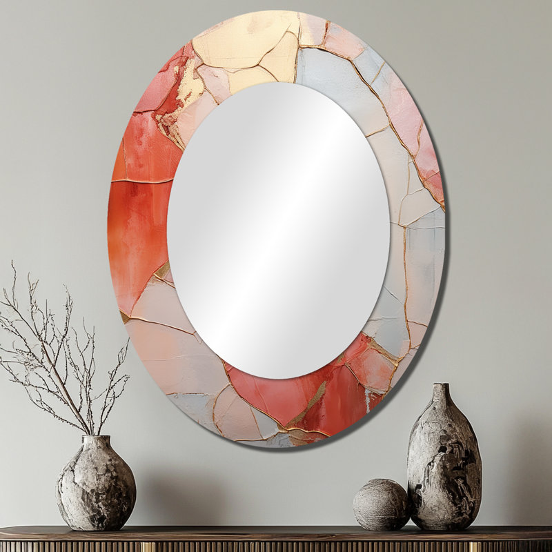 Coral Gold Minimalisme Poteries - Grand miroir mural ovale sur métal, 40 po x 30 po