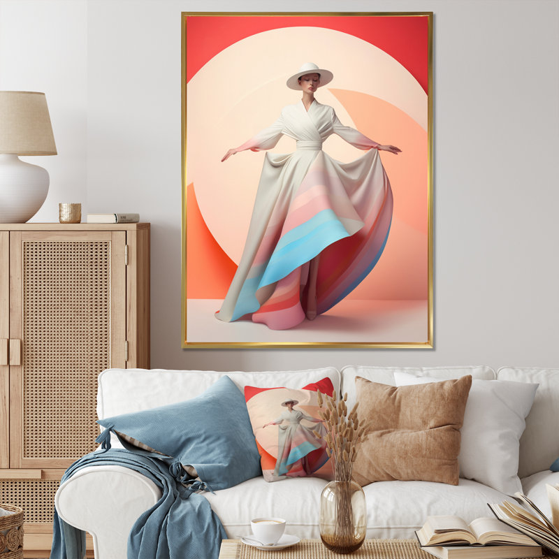 «Pastel Spirals Woman Dress V», reproduction d'art sur toile, H 44 po x l 34 po x P 1,5 po, Toile avec cadre flottant or