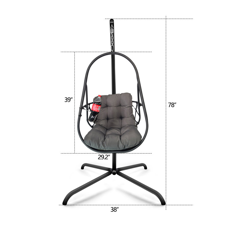 Chaise suspendue pivotante en osier avec support pour l'intérieur et l'extérieur en rotin avec support de type C, avec coussin et oreiller