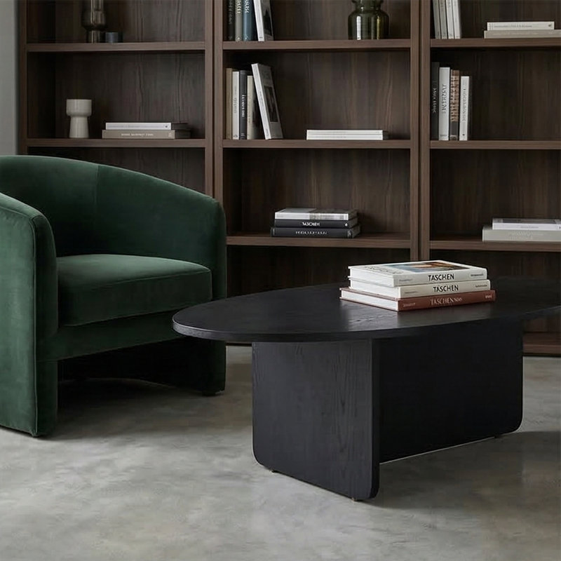 Table basse ovale moderne avec base architecturale Aurelia, Bois noir