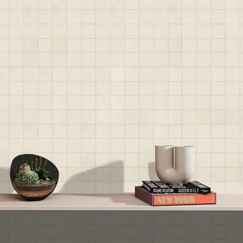 Literary License 3'' W x 3'' L Porcelain Concrete Look Tile Grid Mosaic Sheet, Bone