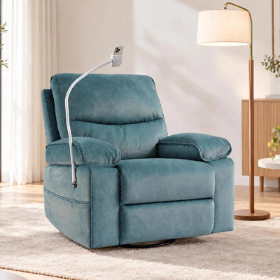 Fauteuil inclinable pivotant surdimensionné avec support pour téléphone et rangement, fauteuil inclinable manuel, fauteuil inclinable robuste pouvant supporter jusqu'à 180 kg (400 lb) pour salon, chambre à coucher, chambre d'enfant