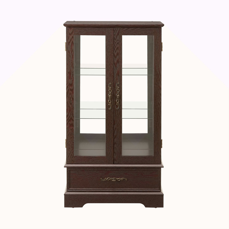Vitrine lumineuse en verre avec tablettes réglables, Espresso, No
