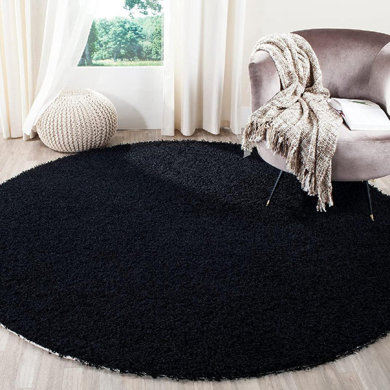 Assar Handmade Tufted Black Area Rug, Round 5'